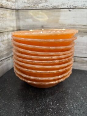 Set of 10 vintage Anchor Hocking/Fire King SWIRL Peach Lustre berry/fruit bowls
